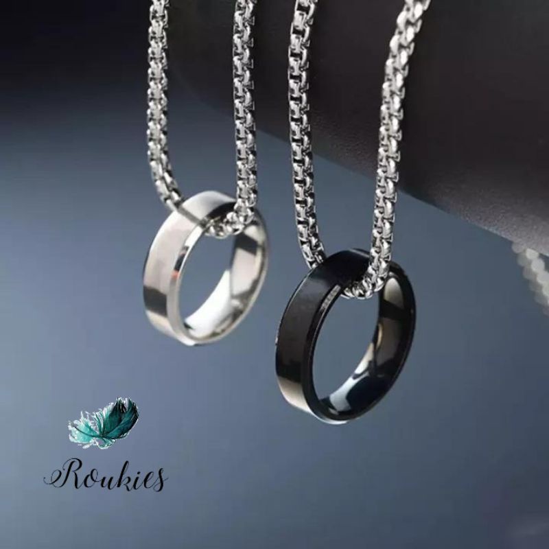 [KALUNG + LIONTIN] KALUNG TITANIUM PRIA MODEL KEKINIAN TIDAK LUNTUR DENGAN LIONTIN RING