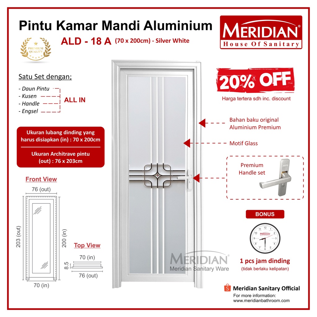Pintu Aluminium Kamar Mandi MERIDIAN ALD 18 A - WHITE
