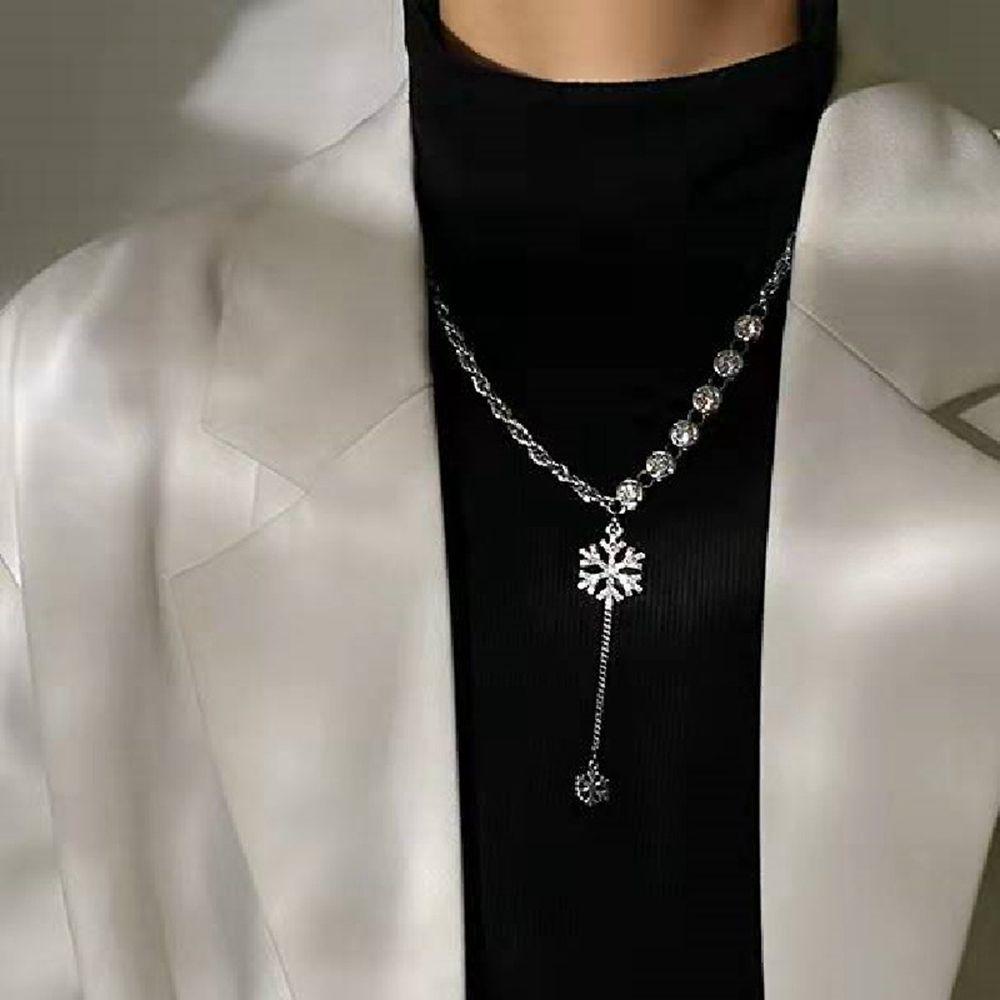 NEEDWAY Snowflake Kalung Geometris Sederhana Panjang Sweater Rantai Rumbai Berlian Imitasi Gadis Wanita Sweater Chain