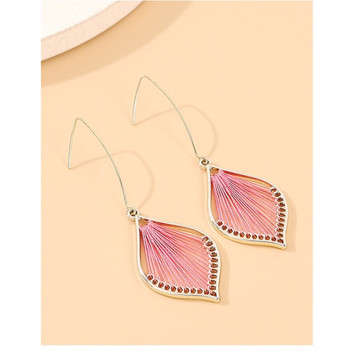 LRC Anting Gantung Fashion Red Tassel Geometric Alloy Hollow Earrings Y64524