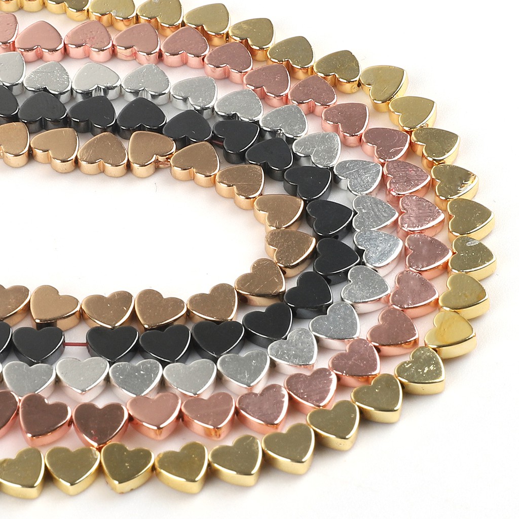 Natural Rose Gold GunMetal Black Hematite Stone Love Heart Loose Beads for DIY Craft Bracelet Jewelry Findings Making