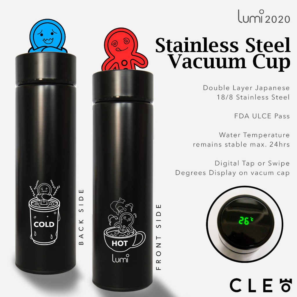 Vacum Cup Digital Black Stainless Steel Tumbler - Botol Minum HighTech - Thermos LED