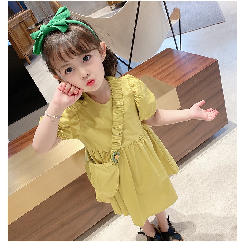 Baju Dress Anak Perempuan Polos  Lengan Pendek Packet Mini Tas Gaun Lucu Style Fashion Import