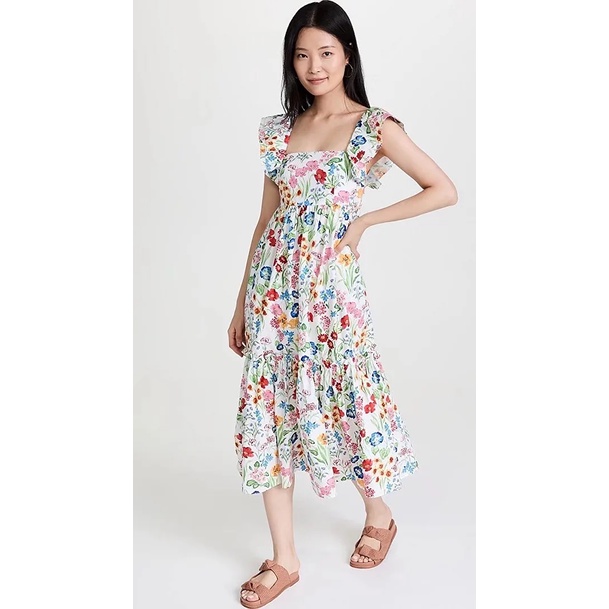 Midi Dress Putih Motif Bunga Korean Style Import 66524