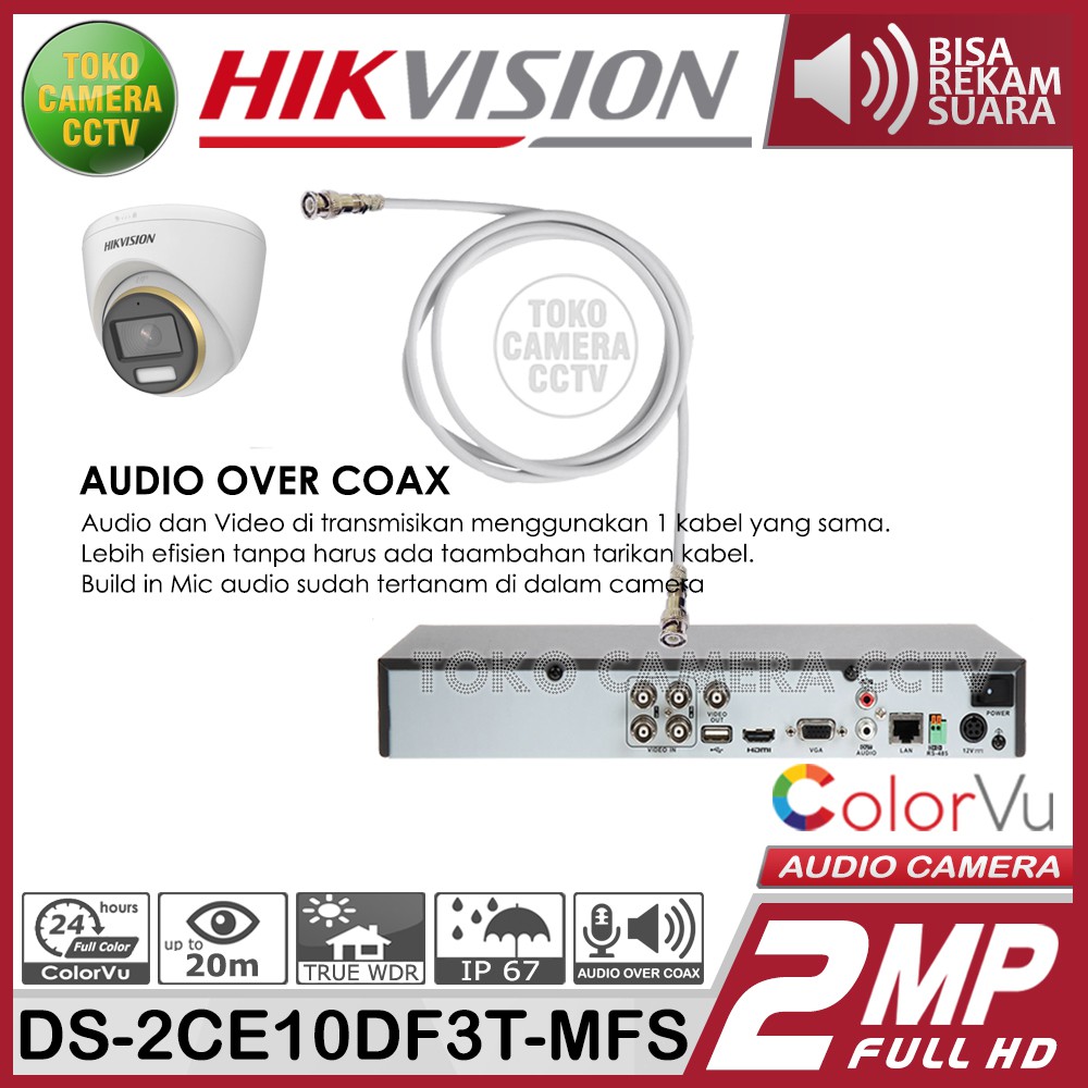 KAMERA CCTV HIKVISION 2MP COLORVU DS-2CE70DF3T-MFS AUDIO