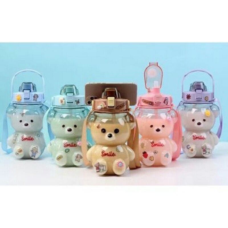 Botol air minum beruang lucu  perlengkapan minum dengan tali dan sticker