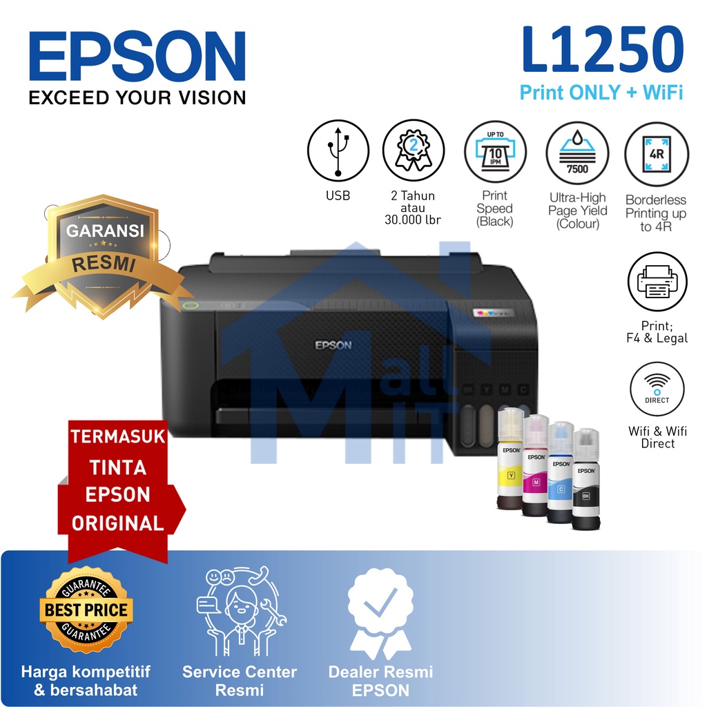 MDN Printer Epson L1250 L-1250 L 1250 PRINT ONLY WIFI GARANSI RESMI