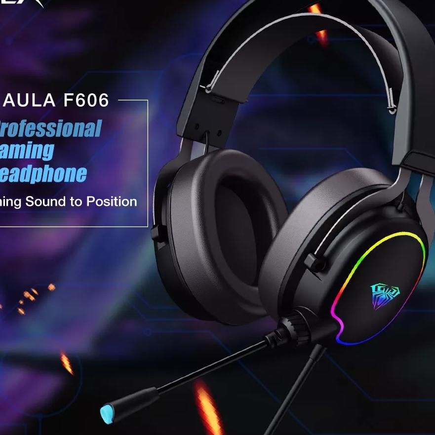 \u2727 AULA F606 Gaming Headset RGB Lightweight Design Anti- static Microphone with LED Lighting Effects 