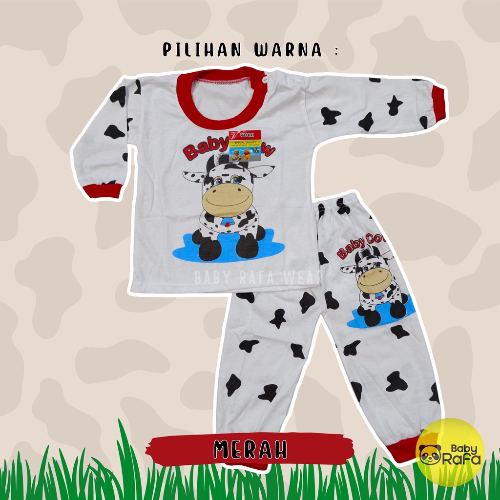 Setelan Piyama Baju Bayi Panjang 3 - 18 Bulan merk VIORI motif Baby Cow