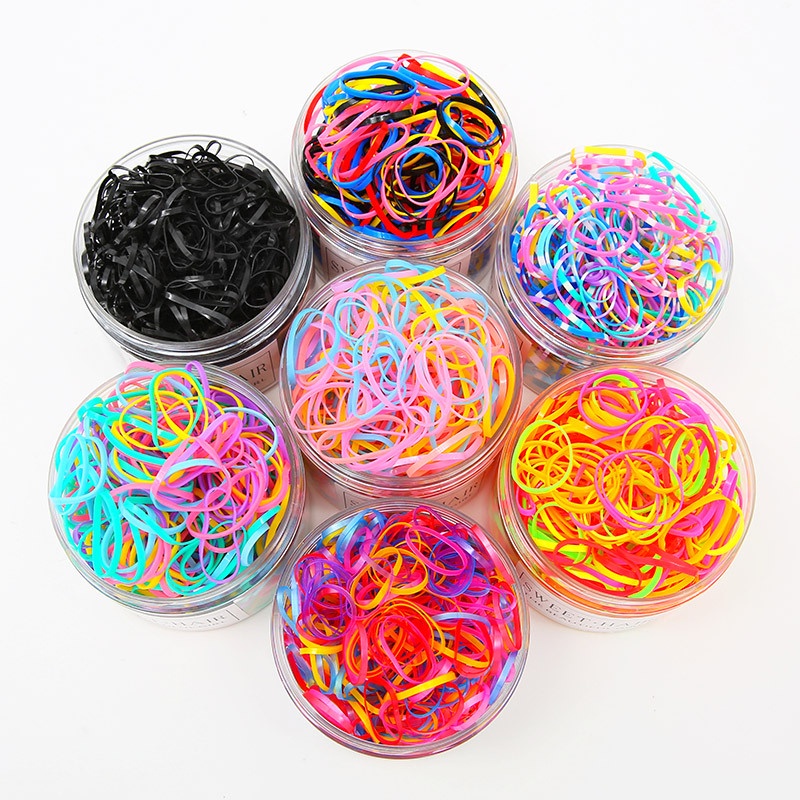 1000pcs/box Color Hair Rope Female Korean Children Cute Disposable Rubber Band Headdress Tie Hair Ring Sweet Heart Jewelry