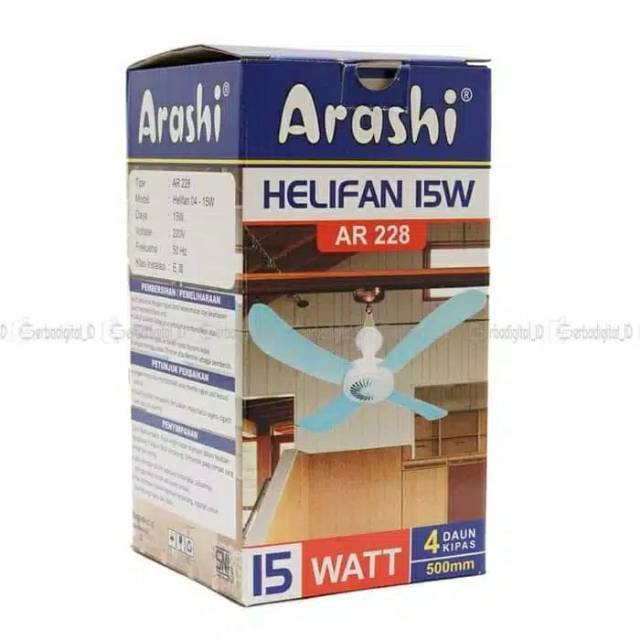 Kipas angin gantung baling 4 helifan ARASHI 15watt