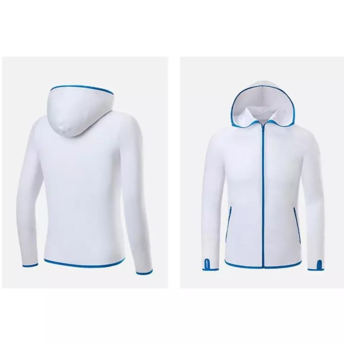 Hydrophobic Trail Running Jaket Coat Cycling hooded sepeda lari WHITE