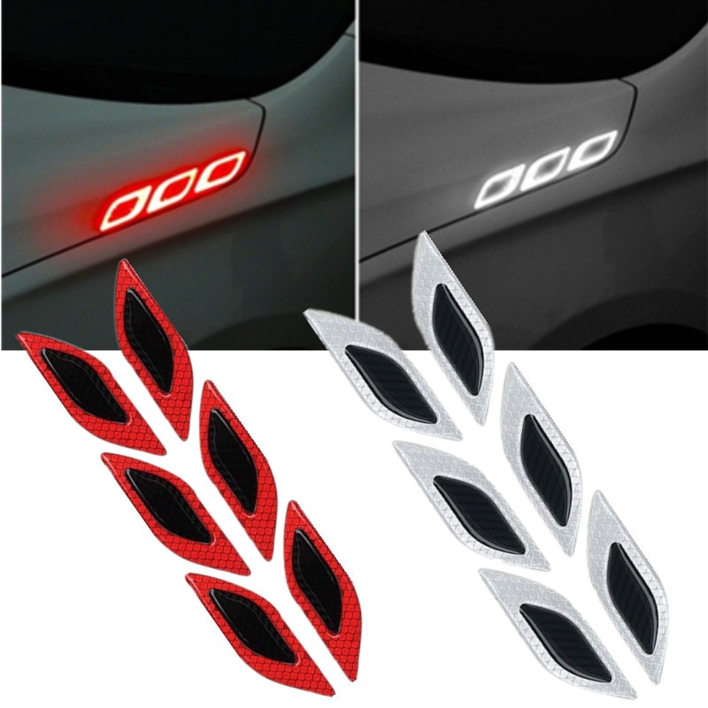 Carbon Fiber Car Sticker Warning Decal Reflective Strips 6PCS