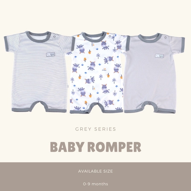 Nova Jumper Bayi Karakter Polos Abu - Romper Pendek Bayi Nova 0-3 3-6 6-9 Bulan