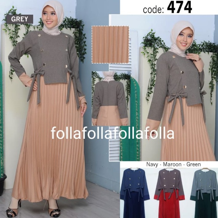 GAMIS JUMPSUIT FOLLA BAHAN MOSCREPE BAHAN WAFFLE CREPE