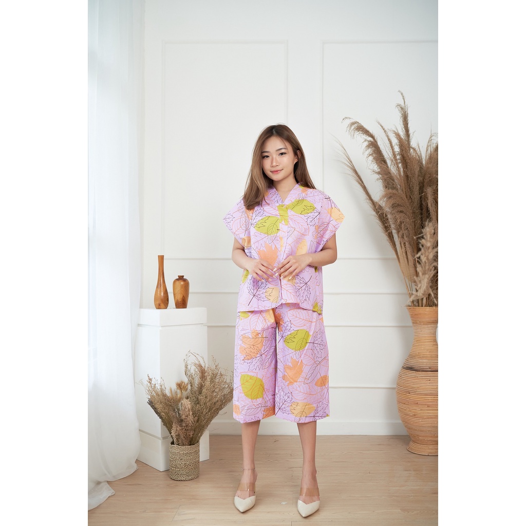 IZANY Piyama Dewasa Kimono Kulot / SET Kimono Kulot V Banyak Motif-MAPLE PURPLE