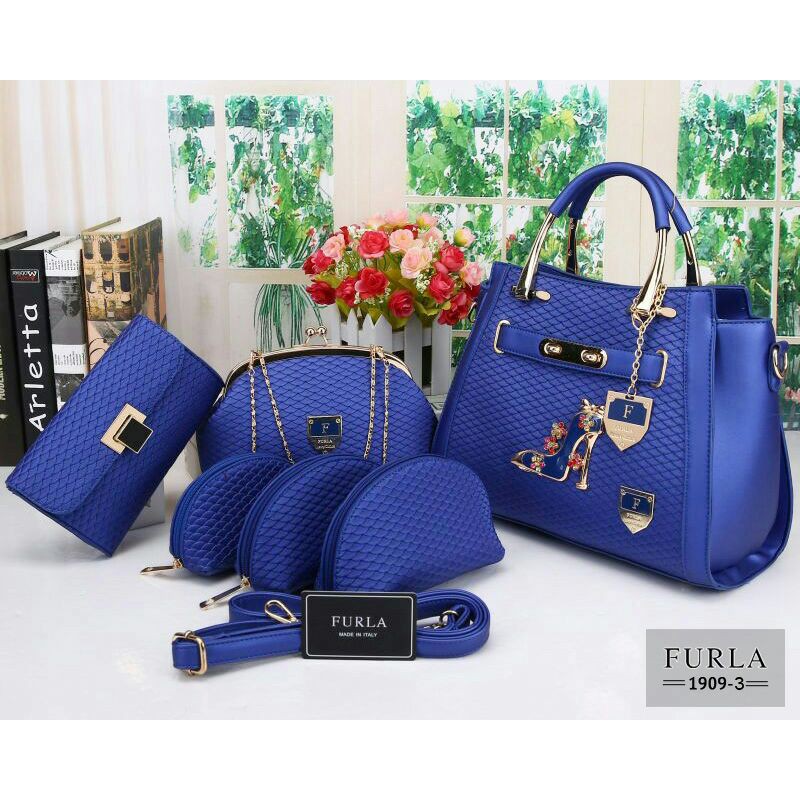FURLA aston Cinderella High Heels 3D 6in1 peacock leather (1909-3D) W / Tas Wanita Import Branded