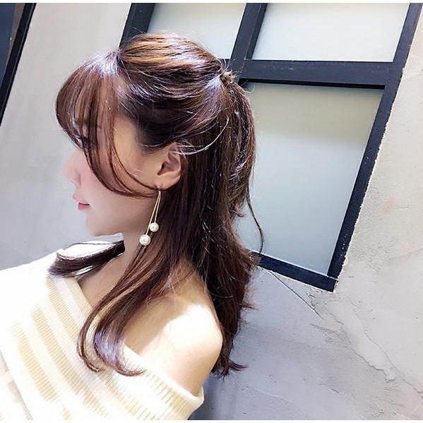 Sexy Anting Pesta Korea Panjang Mutiara Double Gold Nd1035 - Emas