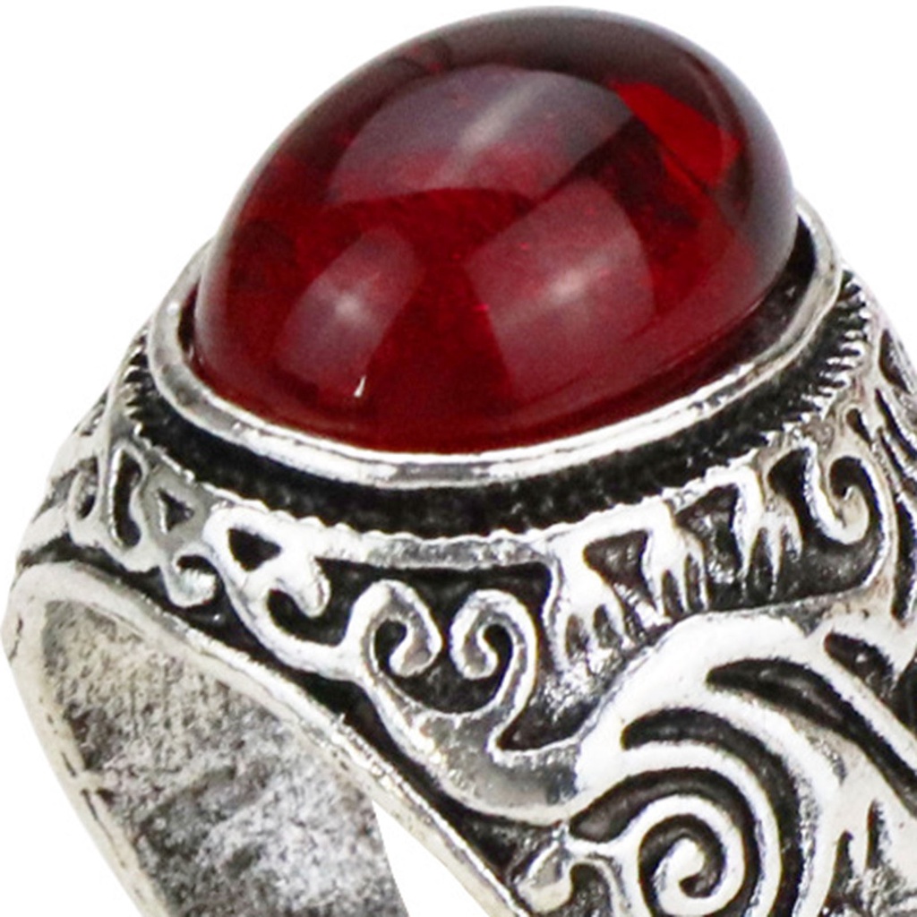 Hu Hu Hu Hu Hu Alat Bantu Pasang Kacamata♡ Cincin Bahan Alloy Aksen Batu Permata Imitasi Warna Merah Gaya Rock Untuk Pria