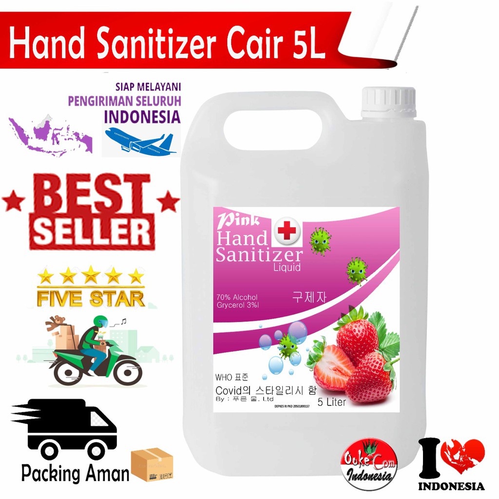 Hand Sanitizer 5 Liter Cair all Varian wangi nipis, aloe vera, stroberi dan lavender segar (OK) KEMENKES sudah ada izin edar resmi by Oke sabun suplayer