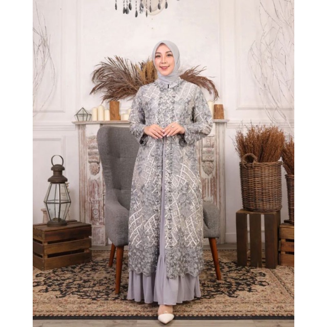 ADELIA SET ( outer+inner)2pc //Gamis Pesta//Gamis Rompi payet//Gamis Mewah//Tanahabang Collection