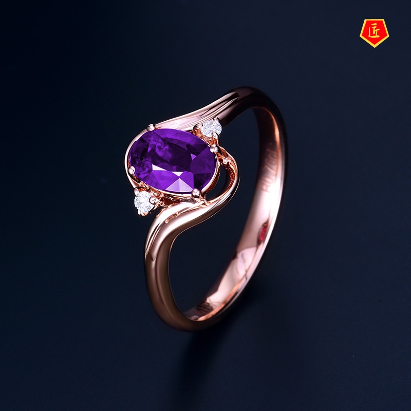 [Ready Stock]INS Style Simple Fashion Amethyst Adjustable Ring