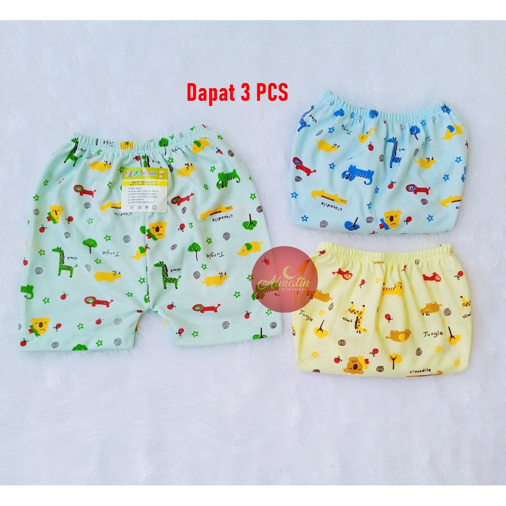 Celana Pendek Bayi Full Print / 3 Pcs Celana Pendek Anak