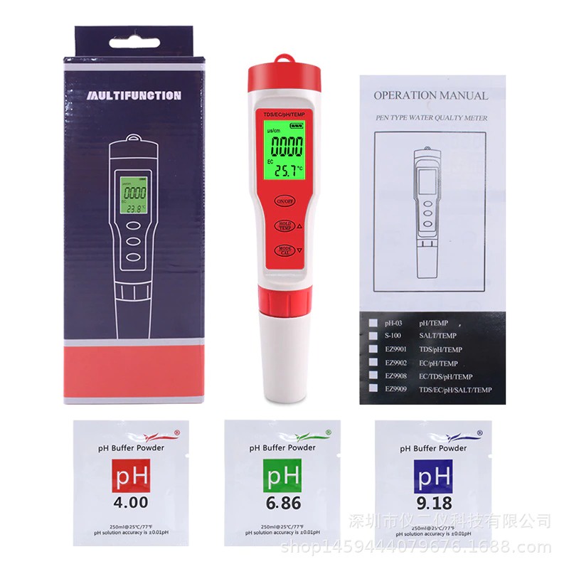 PH TDS EC Meter Temperature Meter Water Tester ATC Temp Suhu Waterproof