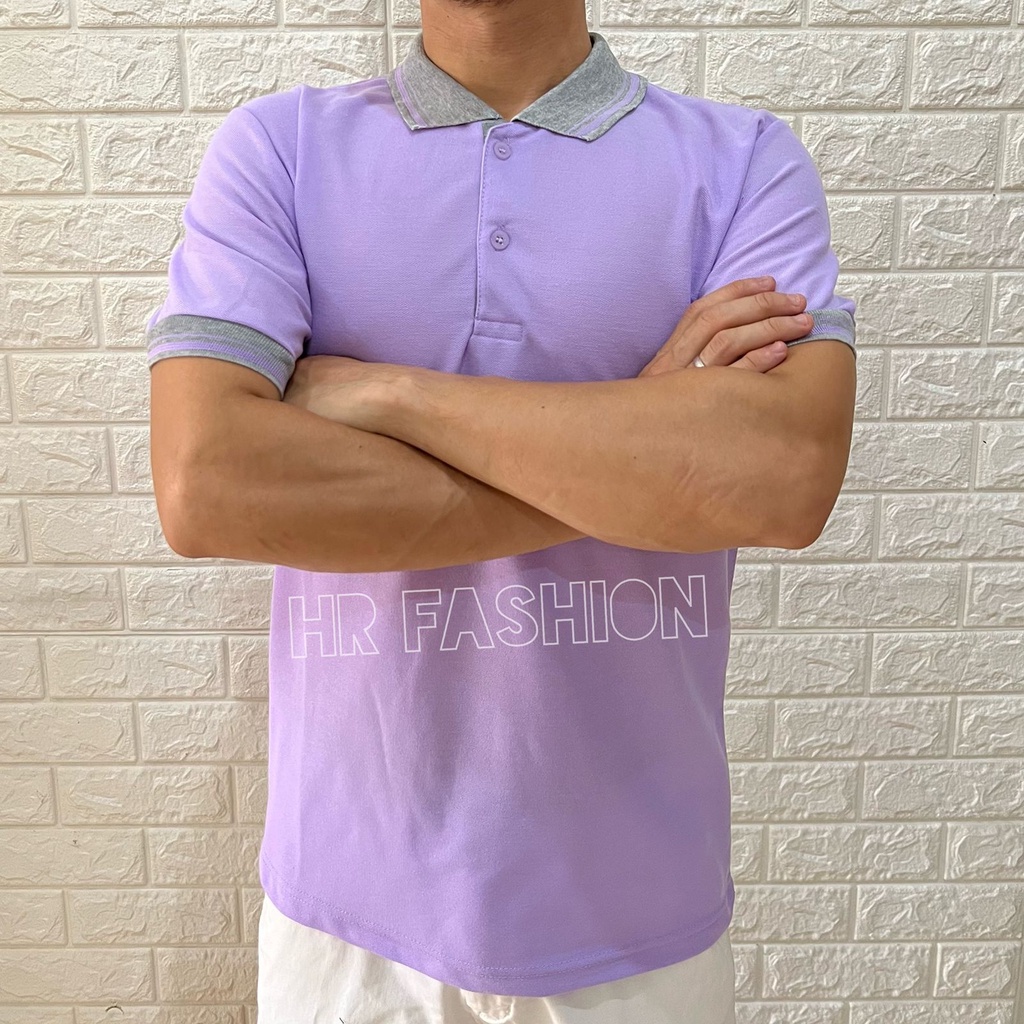 HRFASHION Kaos Polo Bahan PIQUE - Polo Shirt LILAC Kerah Abu