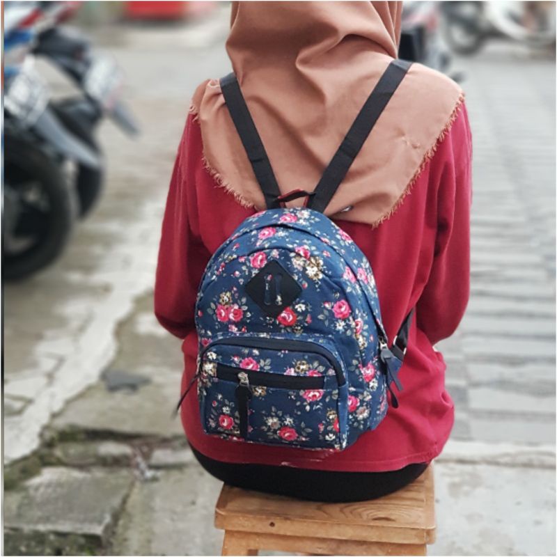 Tas Ransel mini bahan canvas motif/tas cewek/tas kecil imut/tas batik/tas Backpack Mini