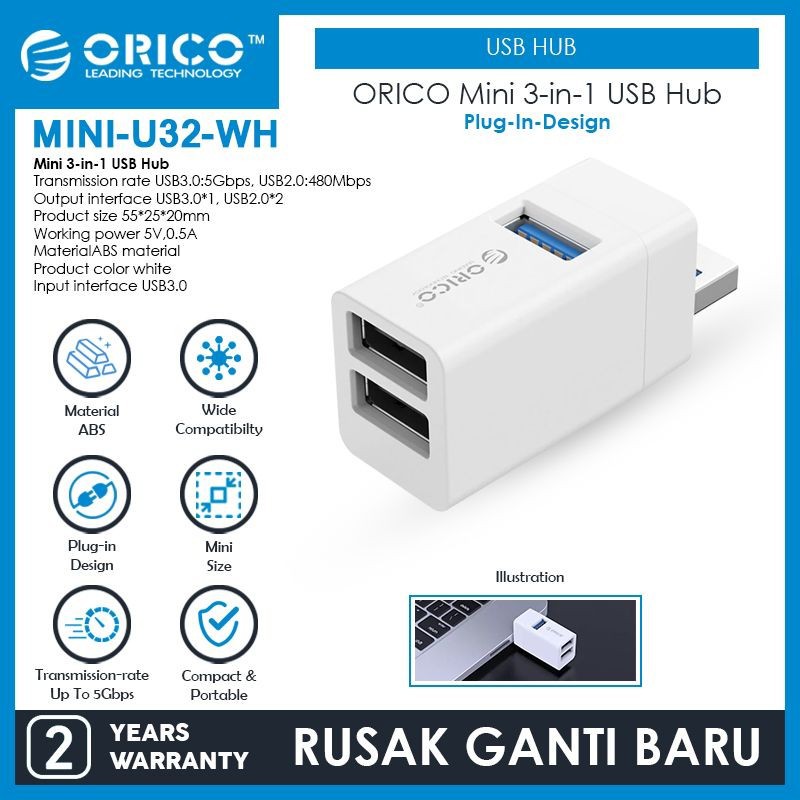 Usb 3.0 hub orico 3 port usb 3.0 2.0 3in1 Mini u32 - Terminal usb3.0 3 slot