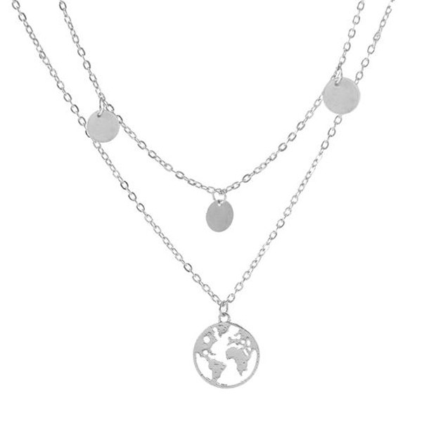 OILA kalung round world map pendant necklace  jka168 (3D1)