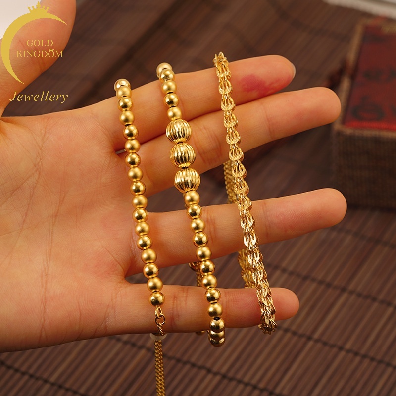 Gelang Manik-Manik Twist Kecil Lapis Emas Emas Asli Kadar 375 Gaya Klasik Untuk Wanita