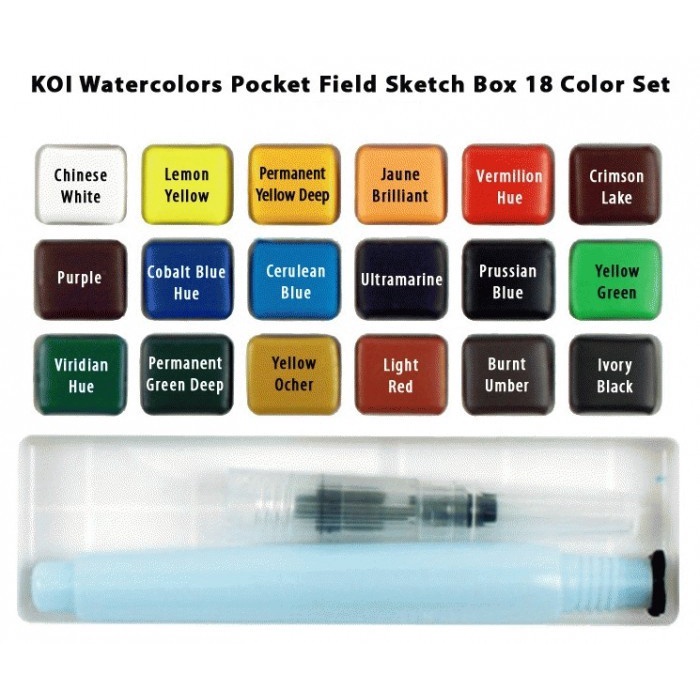

air-cat- sakura koi water colors pocket field sketch box 18 warna -cat-air.