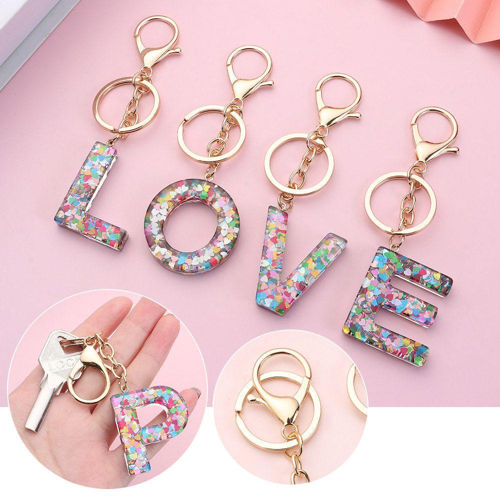 Lanfy 26huruf Gantungan Kunci Cinta Hati Payet Hadiah Aksesori Diy Aksesoris 26huruf Ornamen Handbag Charms Hanging Decoration English Alphabet Keyring