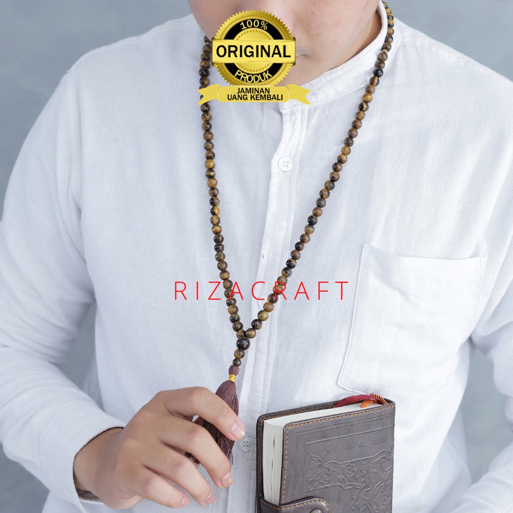 Tasbih Muslim Batu Akik Tiger Eye Mata Harimau ASLI Alam NATURAL 99 Butir