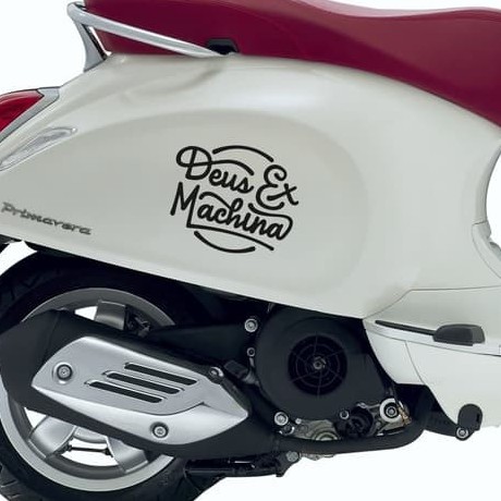 sticker cutting deus ex machina tepong vespa scoopy mobil - Hitam