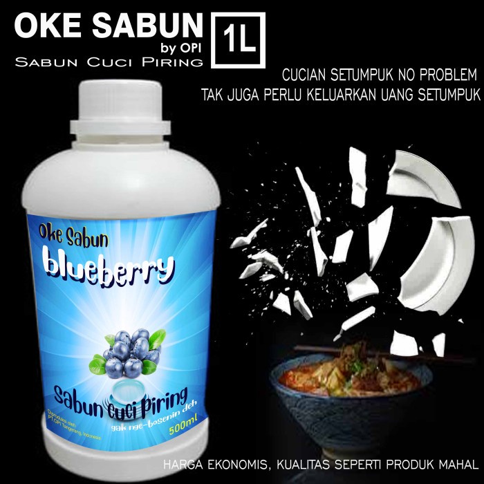 Sabun cuci piring 1 liter blueberry wangi segar formula baru New Formula sudah ada izin edar resmi by Oke sabun suplayer