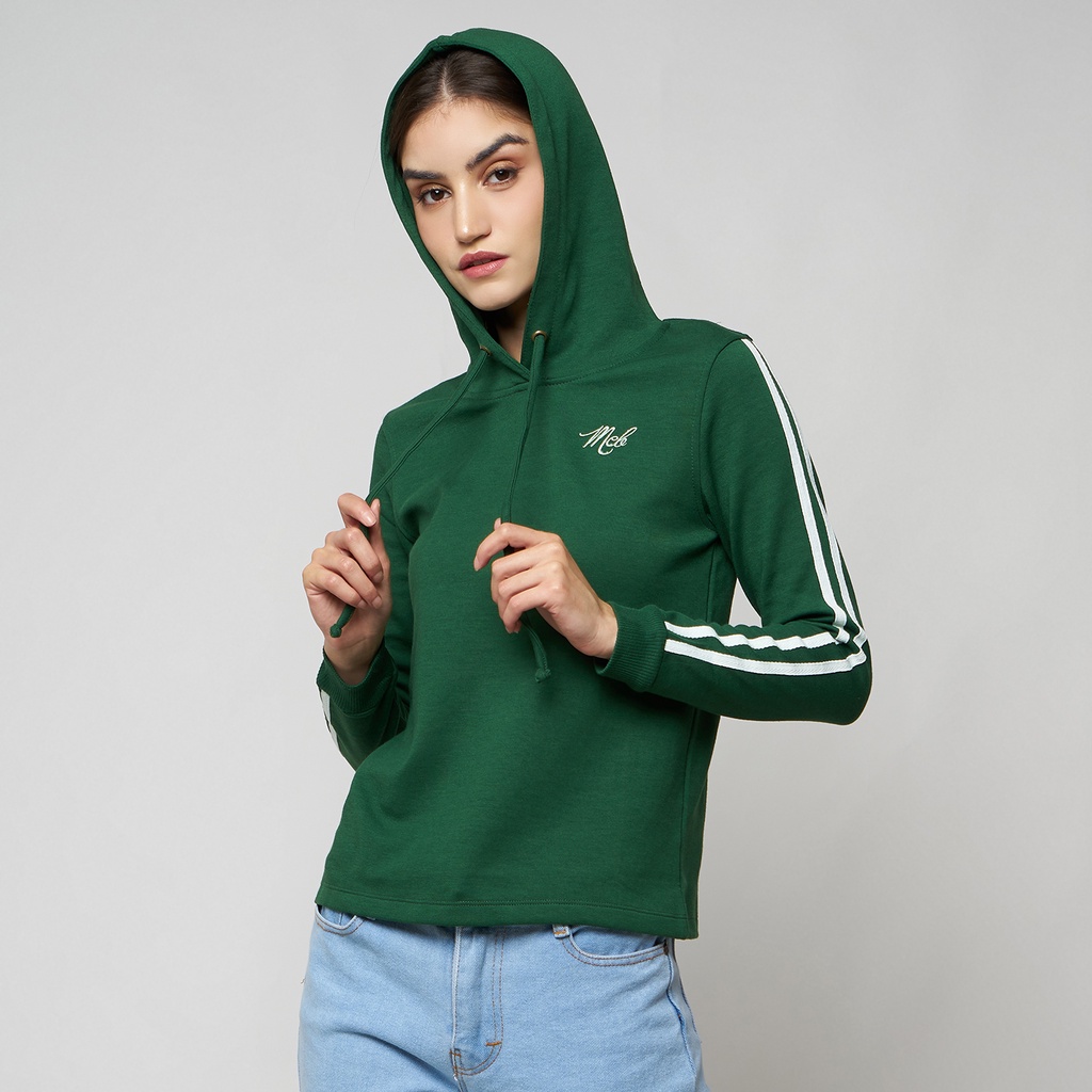MCB Hoodie Wanita Pullover Semi Crop Polly Ripple Green / Etruscan Red | 2301012-02012