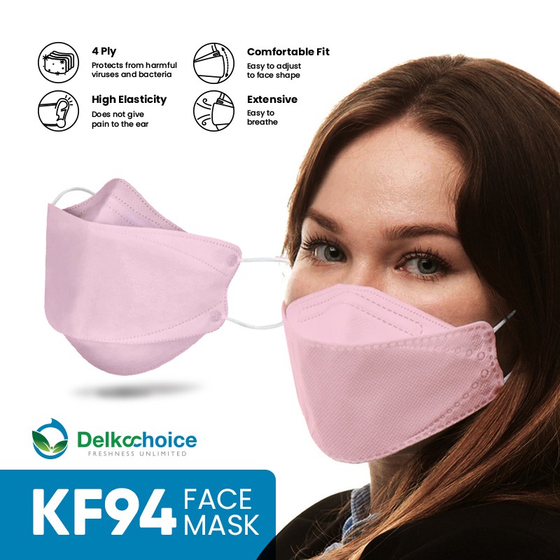 Masker KF94 Delkochoice 4Ply isi 10pcs 3D - Pink Color | Masker Korea Premium KF94