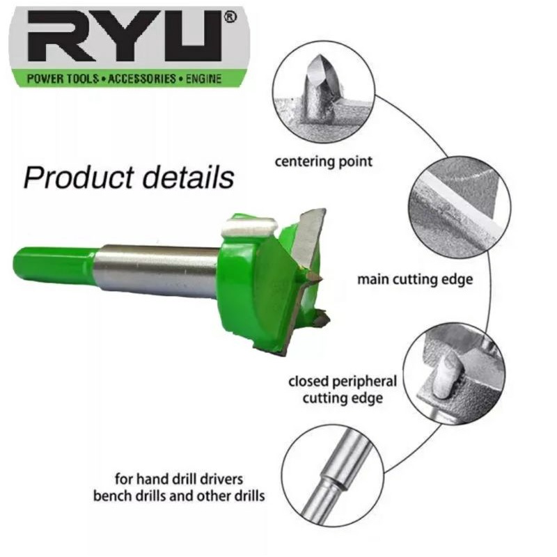 RYU Forstner Bit 16mm 18mm 22mm 30mm 35mm Mata Bor Engsel Sendok Mata Bor Bit