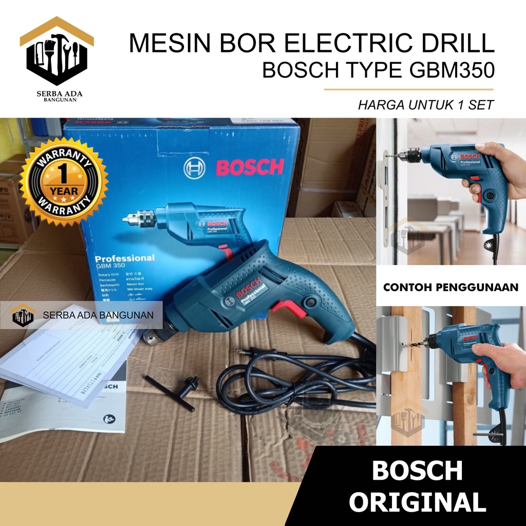 Mesin Bor Tangan Bosch GBM350 Electrical Drill Bor Besi 10mm Bagus Original