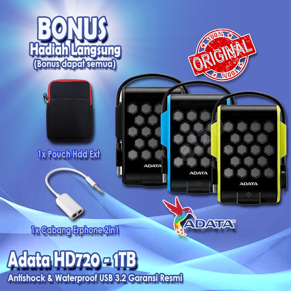 Adata HD720 1TB Antishock &amp; Waterproof USB 3.2 Garansi Resmi ORIGINAL