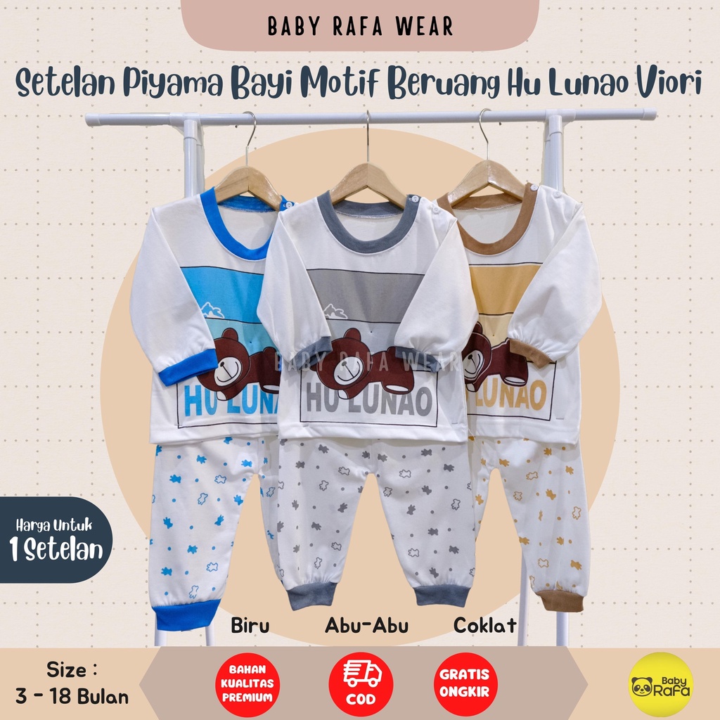 Setelan Piyama Baju Bayi Panjang 3 - 18 Bulan merk VIORI motif HU LUNAO