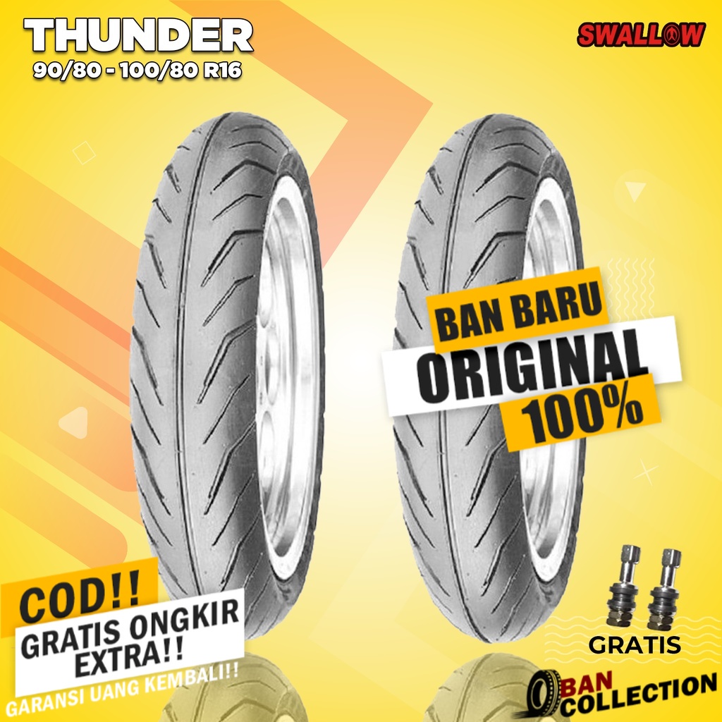 Paket Ban Motor SKYWAVE, HAYATE, NOUVO // SWALLOW THUNDER 90/80 - 100/80 Ring 16 Tubeless