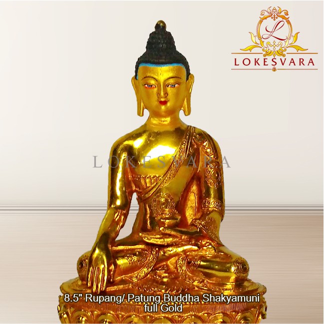 Patung Rupang Arca Logam Buddha Shakyamuni 8.5inch Full Gold