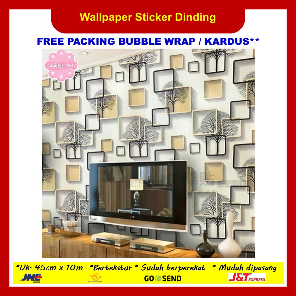  Wallpaper  Dinding  Sticker Ukuran 45cm x 10m Kotak  Pohon 