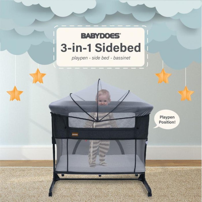 Solusi Box Baby Does / BabyDoes Mini Bed 3in1 Side Bed / Tempat Tidur Bayi - Dark Grey Terjangkau