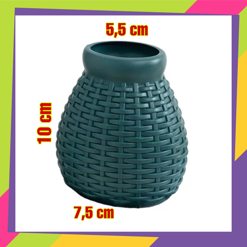 1712 / Pot bunga plastik gentong motif rotan / Vas bunga tanaman dekorasi Artificial gaya Nordic