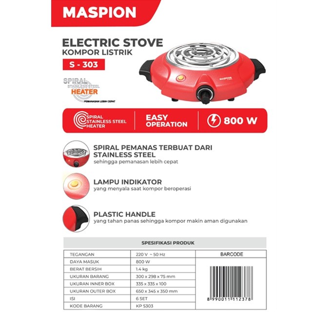 MASPION S 303 Electric Plate induction Stove Kompor Listrik induksi